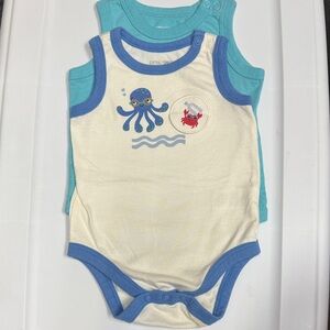2 Pack- Blue and White Octopus Print Baby One Piece and Teal Print Onesie